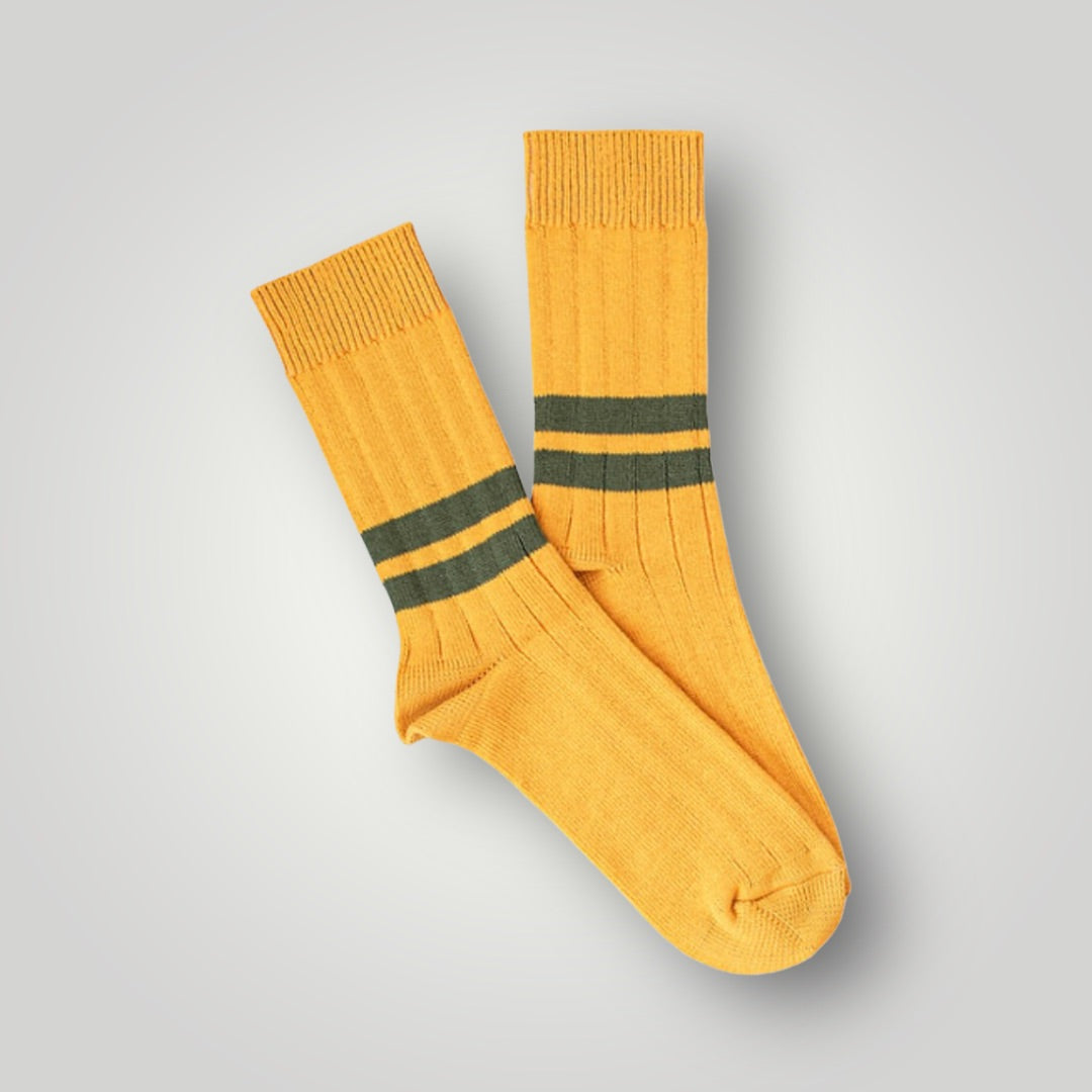 Calzino 1960 Yellow - Double Military Green Stripes