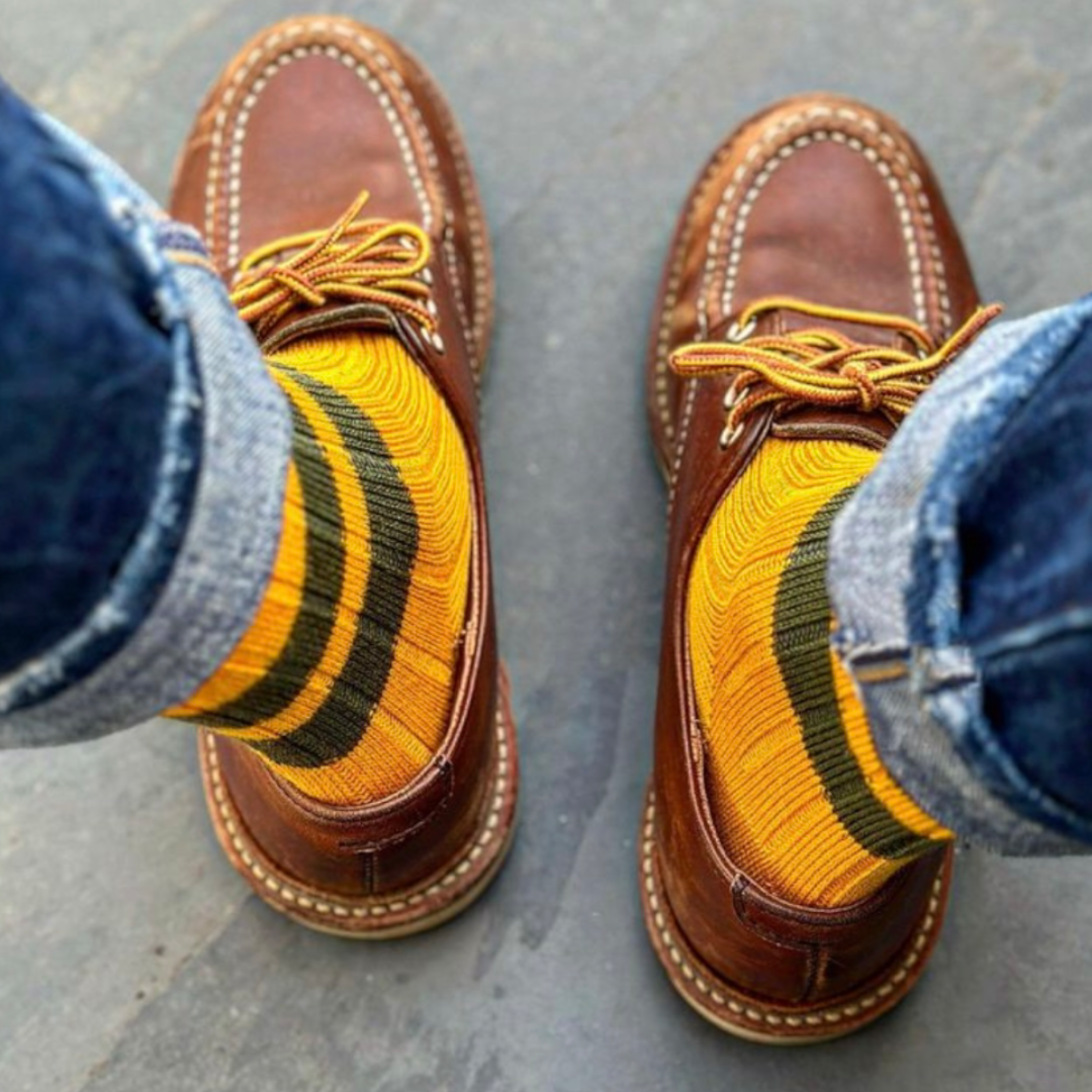 Calzino 1960 Yellow - Double Military Green Stripes